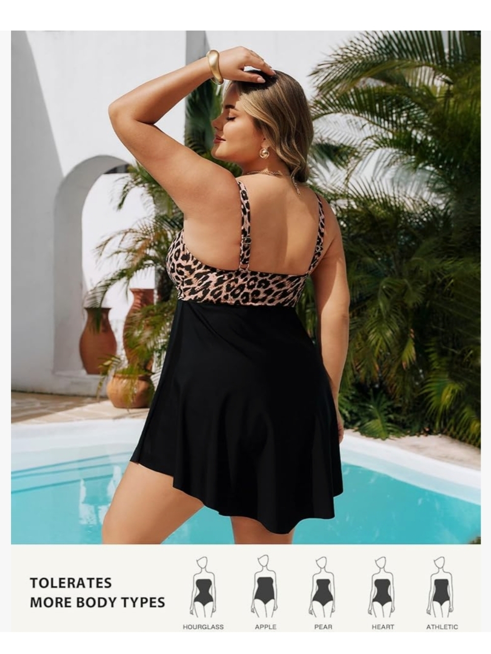 Plus Size Leopard Bust Swimdress One-Piece in Pink and Black - Picture 2 of 10